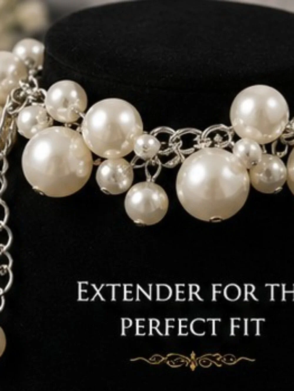 Faux Pearl Cluster Statement Bracelet Silver Tone Adjustable NOT